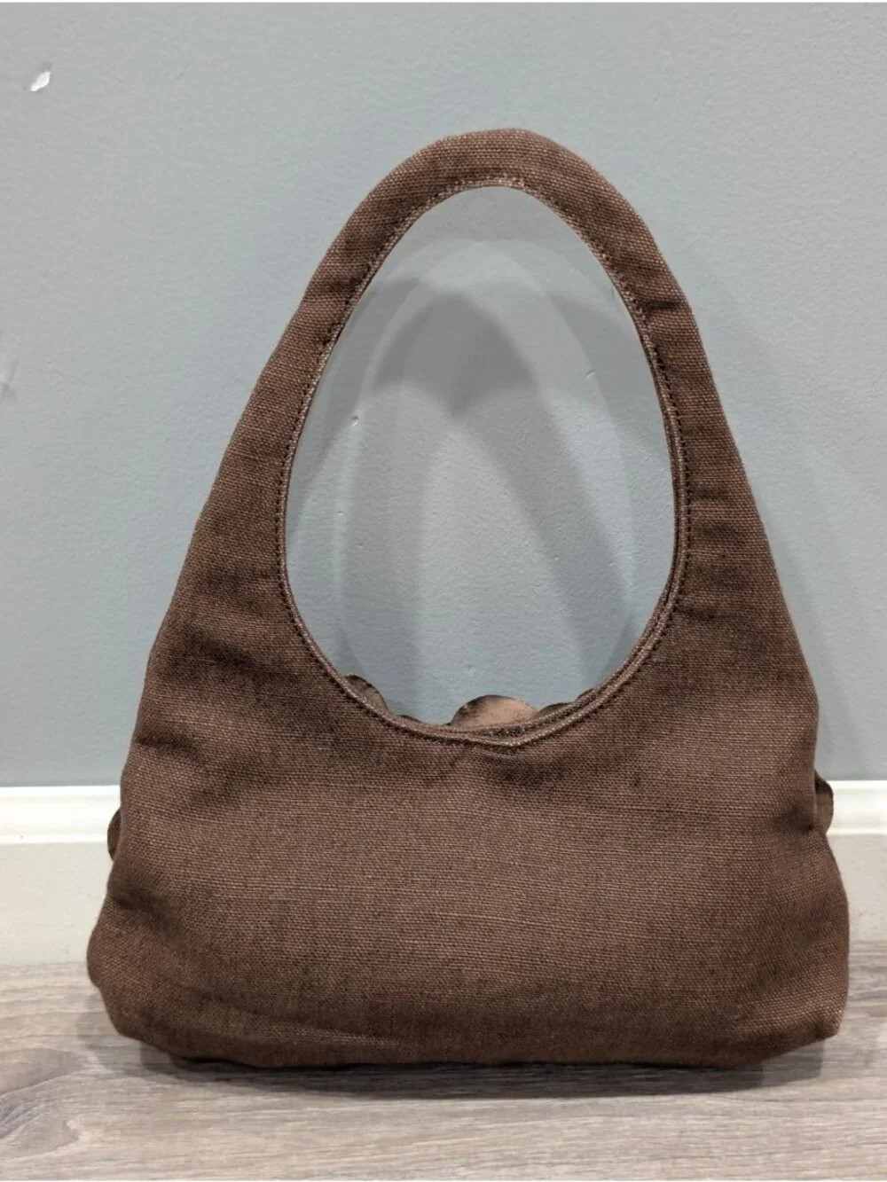 Paolo Masi Italian Leather and Brown Canvas Shoulder Bag Floral Applique Boho